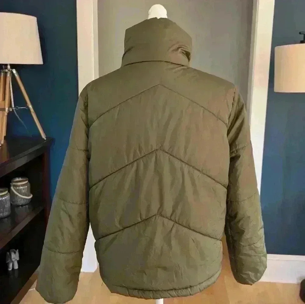 Me Jane Solid Puffer Jacket Size M Khaki Green - image 2